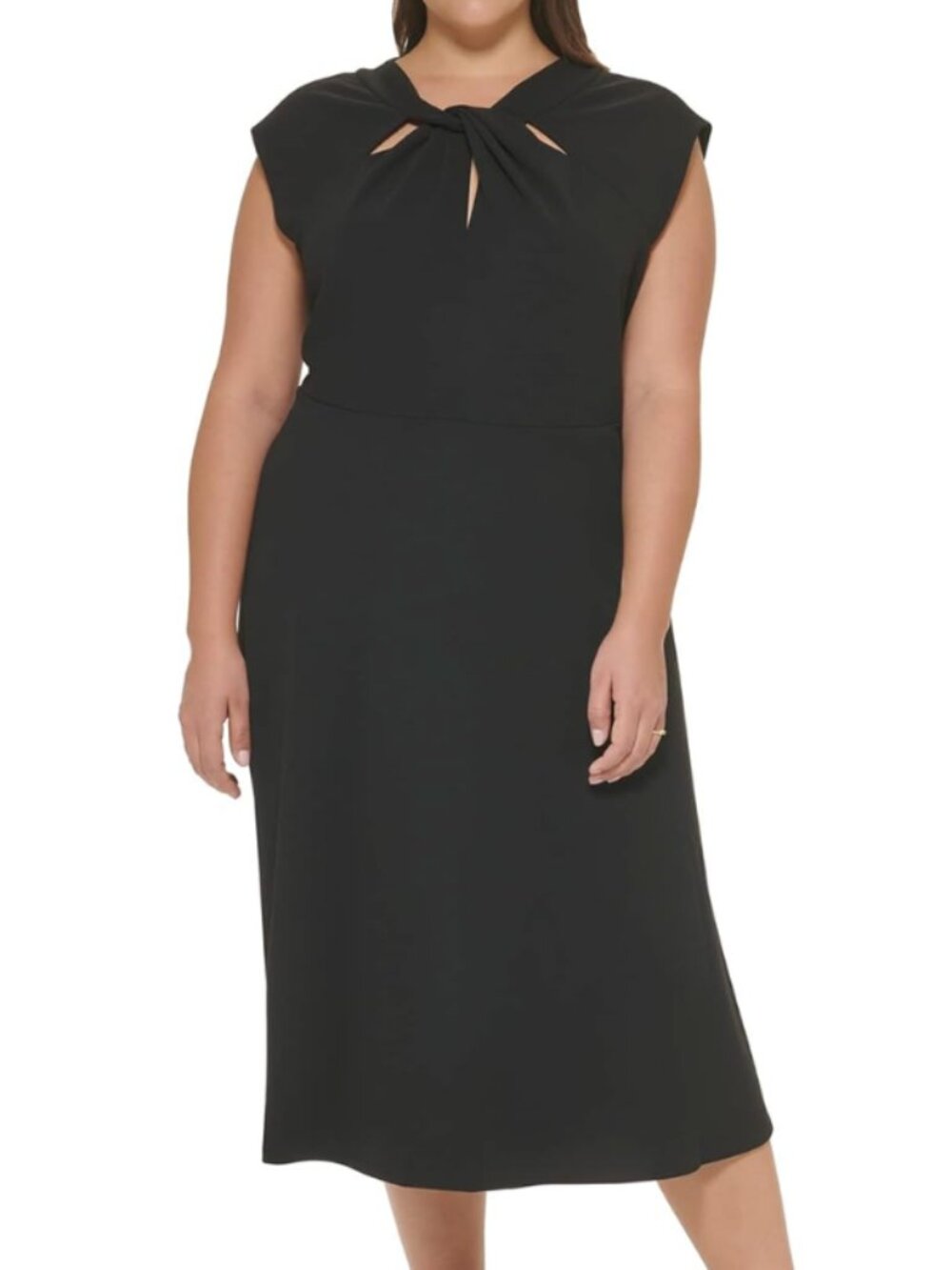 NWT DKNY Womens Black Scuba Crepe Twist Keyhole Neck Midi Dress PLUS SIZE 20W - Picture 1 of 14